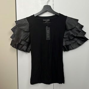 Ruffle leather sleeve top